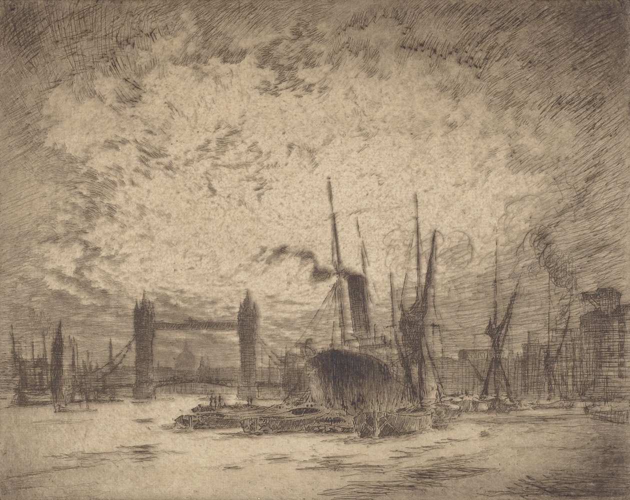 Tower Bridge, Wieczór, 1905. autorstwa Joseph Pennell
