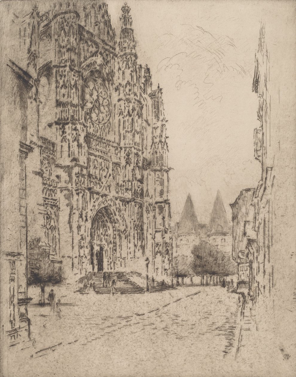 Wieże Pałacu Biskupiego, Beauvais, 1907. autorstwa Joseph Pennell