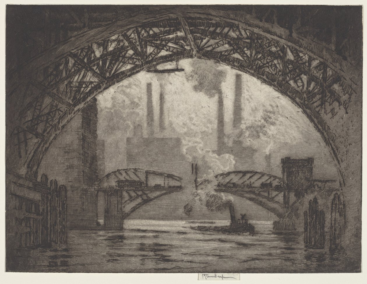 Pod mostami, Chicago autorstwa Joseph Pennell