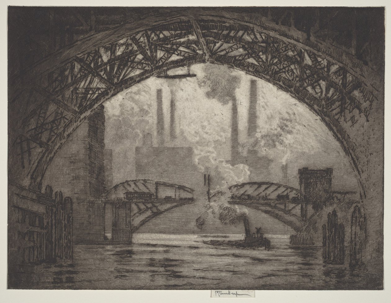 Pod mostami, Chicago autorstwa Joseph Pennell