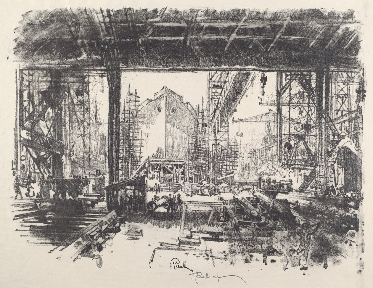 Pod szopą, 1917. autorstwa Joseph Pennell