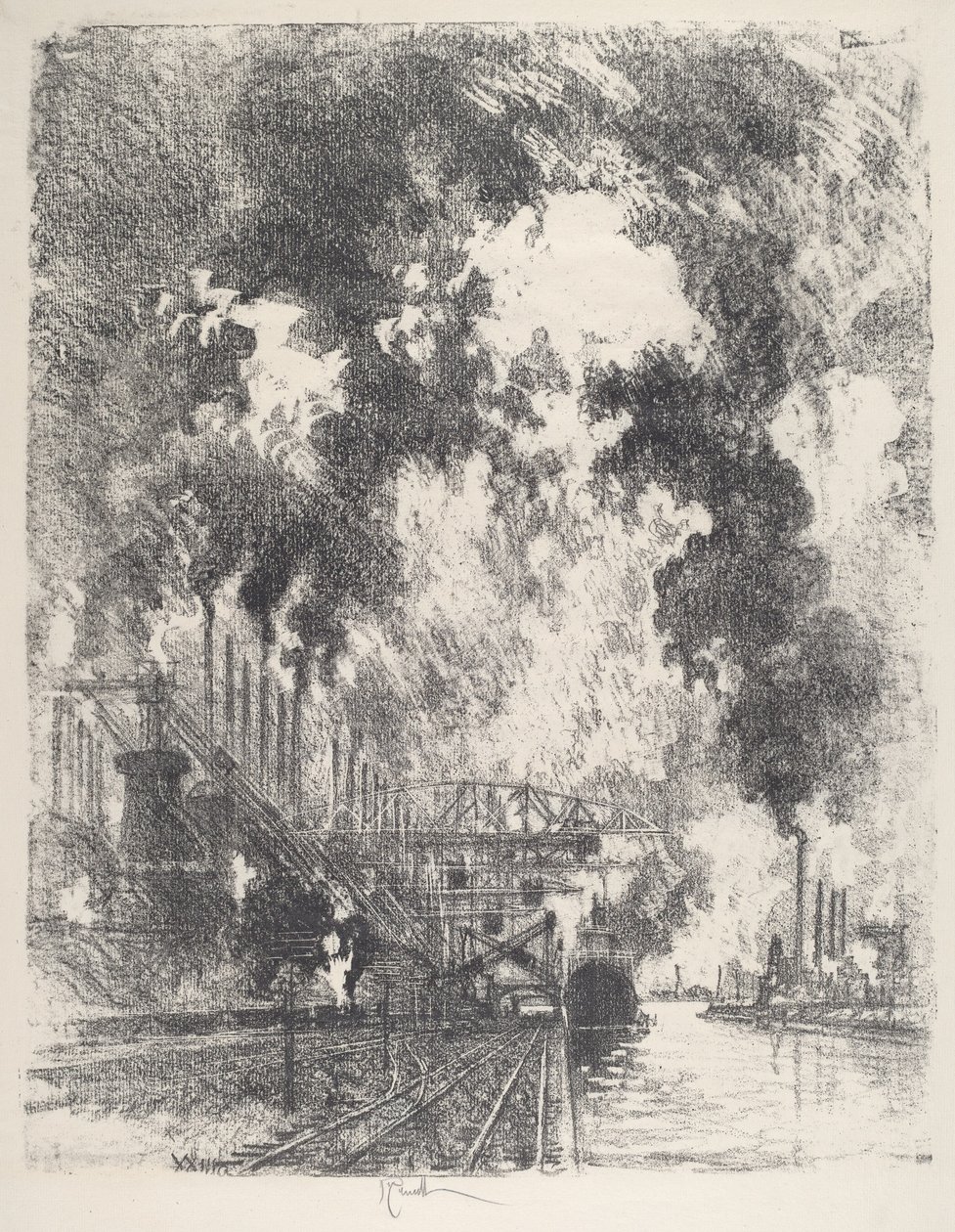 Rozładunek rudy autorstwa Joseph Pennell