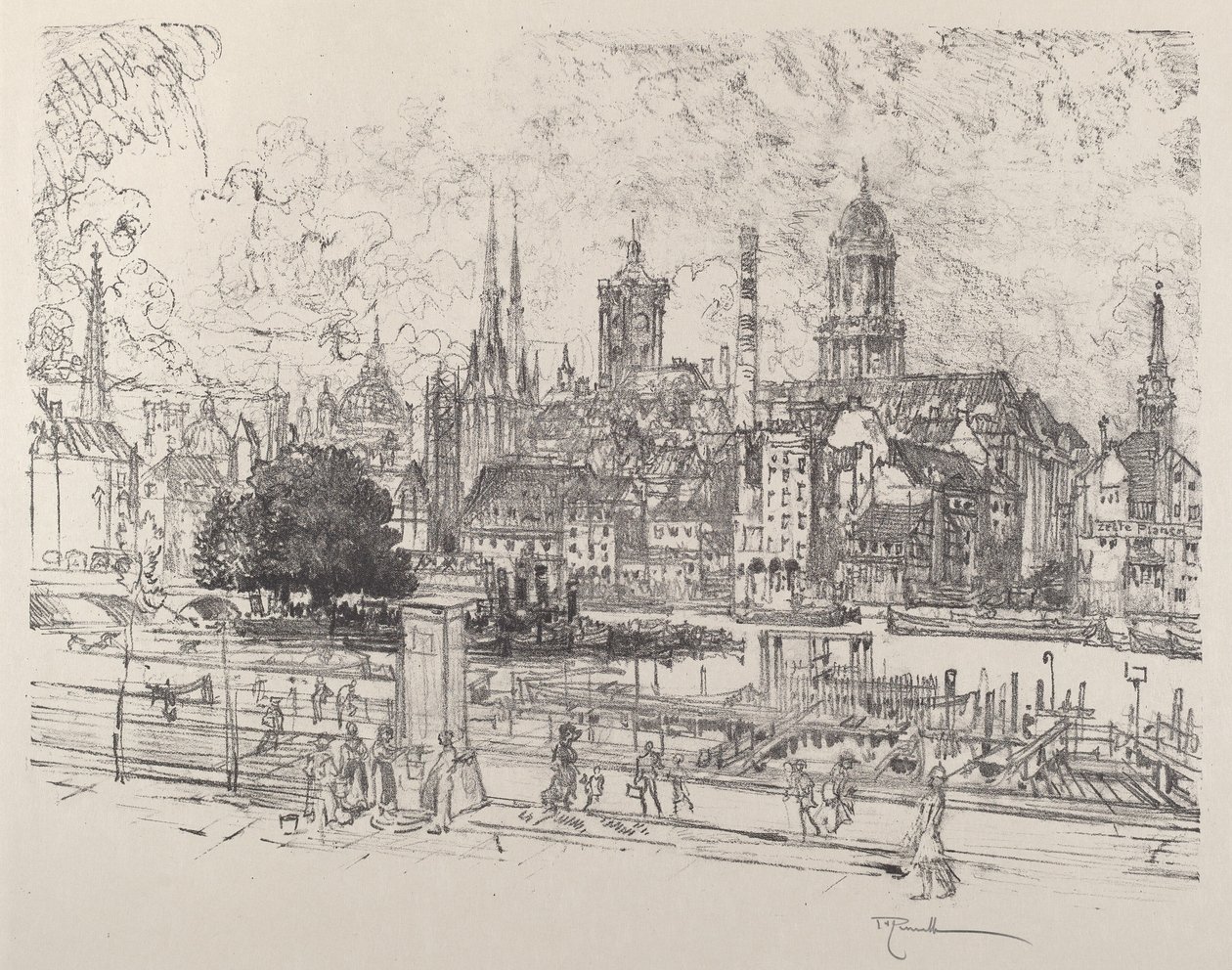 Widok na Szprewę, Berlin, 1921. autorstwa Joseph Pennell