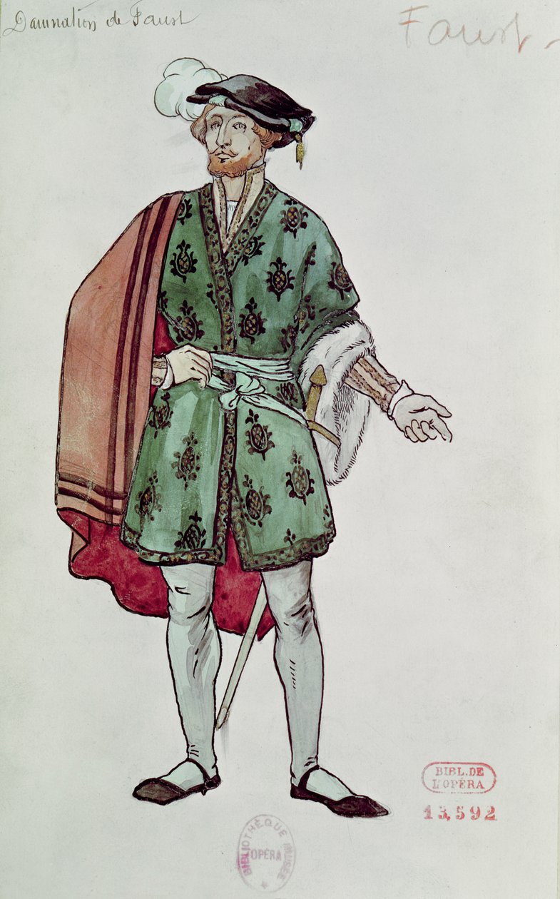 Projekt kostiumów dla Fausta z "Potępienia Fausta" (1846) Hectora Berlioza (1803-69) 1906-08 (akwarela na papierze) autorstwa Joseph Porphyre Pinchon