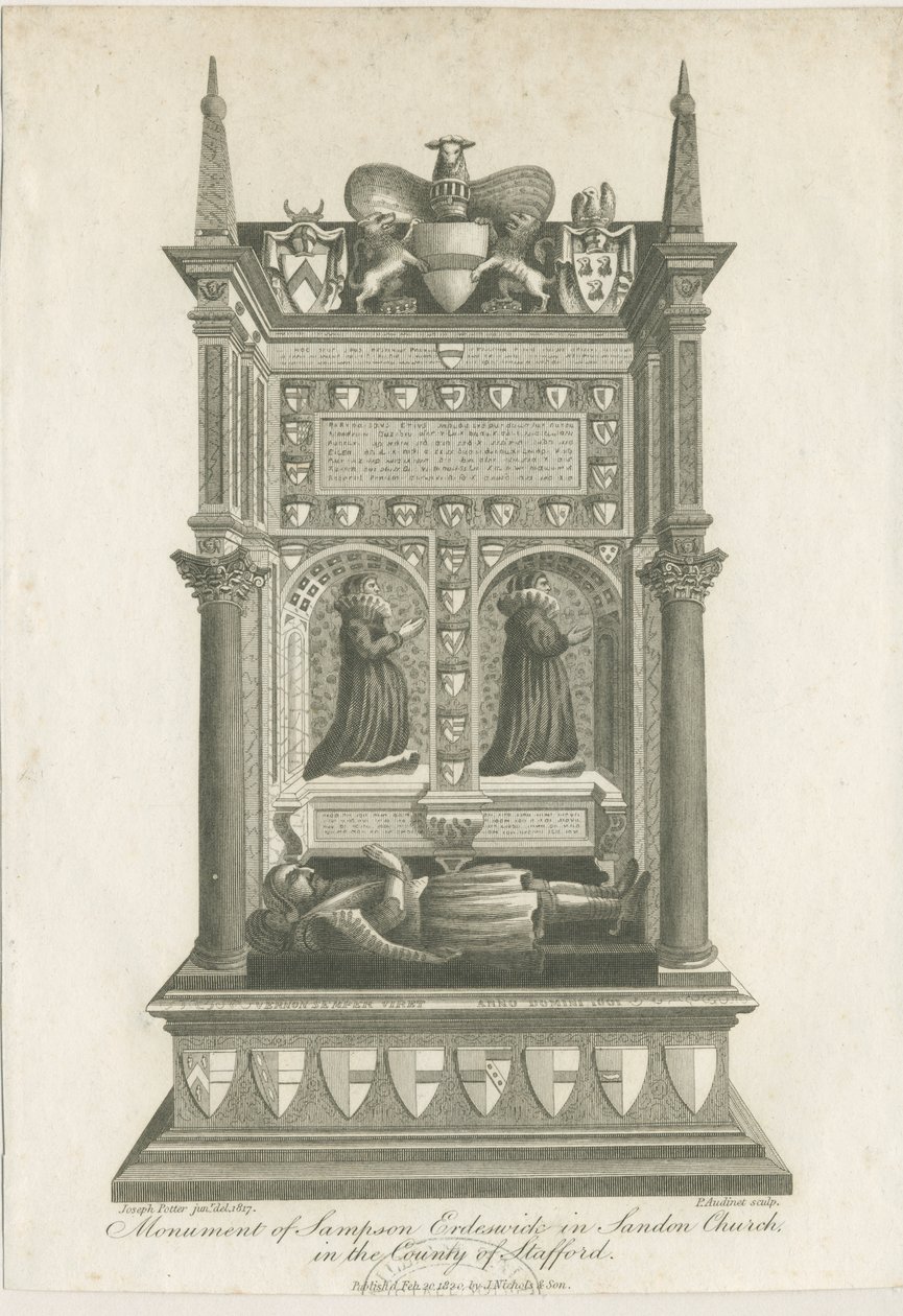 Sandon Church - grób Sampsona Erdeswicke: grawerowanie autorstwa Joseph Potter