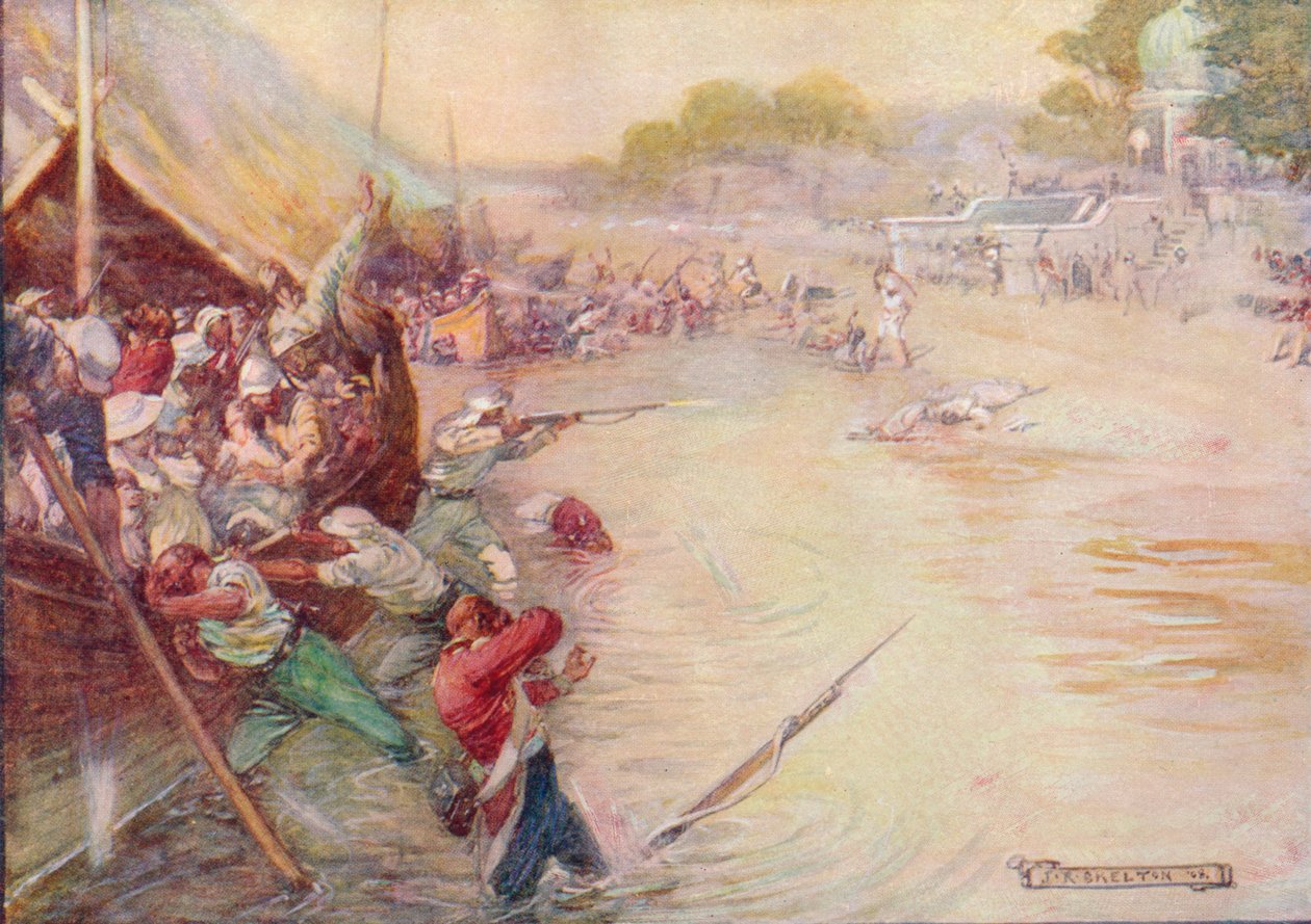 Łodzie utknęły w błocie i były łatwym śladem, 1908, c1920. autorstwa Joseph Ratcliffe Skelton