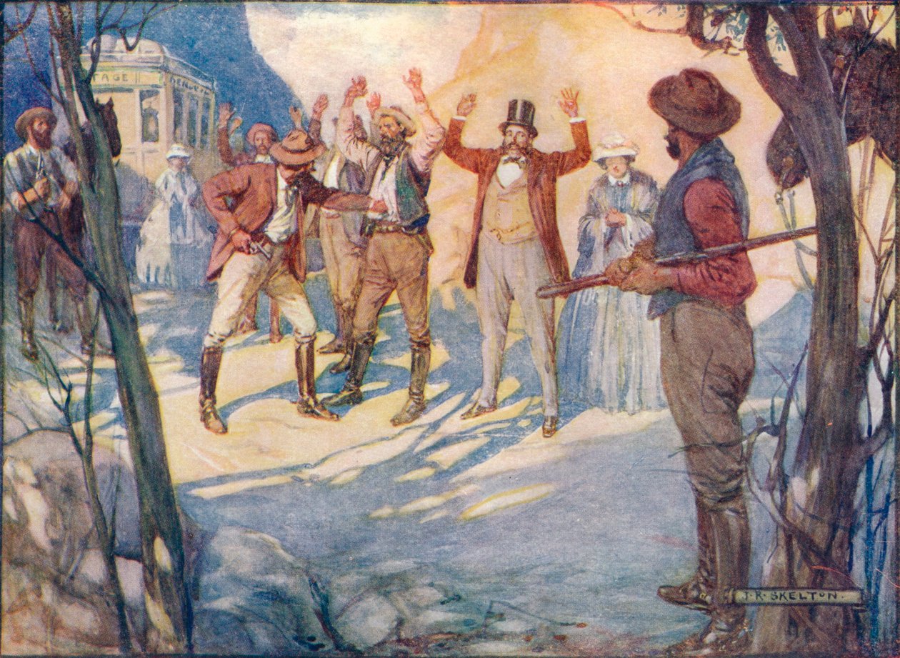 Powóz zostałby zatrzymany i okradziono wszystkich pasażerów, c1908, c1920. autorstwa Joseph Ratcliffe Skelton