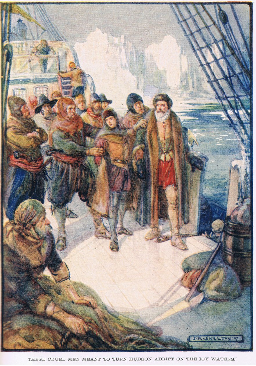 Ci okrutni mężczyźni nie chcą, aby Hudson dryfował po lodowatej wodzie autorstwa Joseph Ratcliffe Skelton
