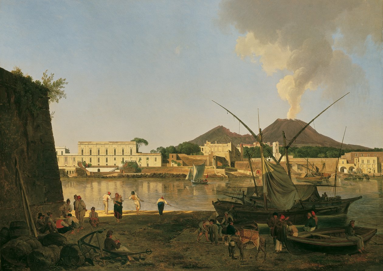 Port Granatello w pobliżu Portici z Wezuwiuszem w tle autorstwa Joseph Rebell