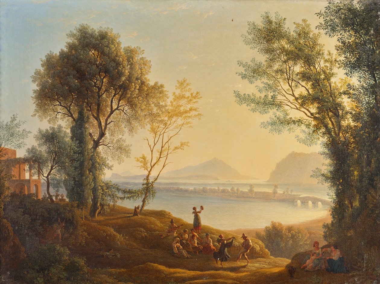Włoski krajobraz z zachodem słońca autorstwa Joseph Rebell