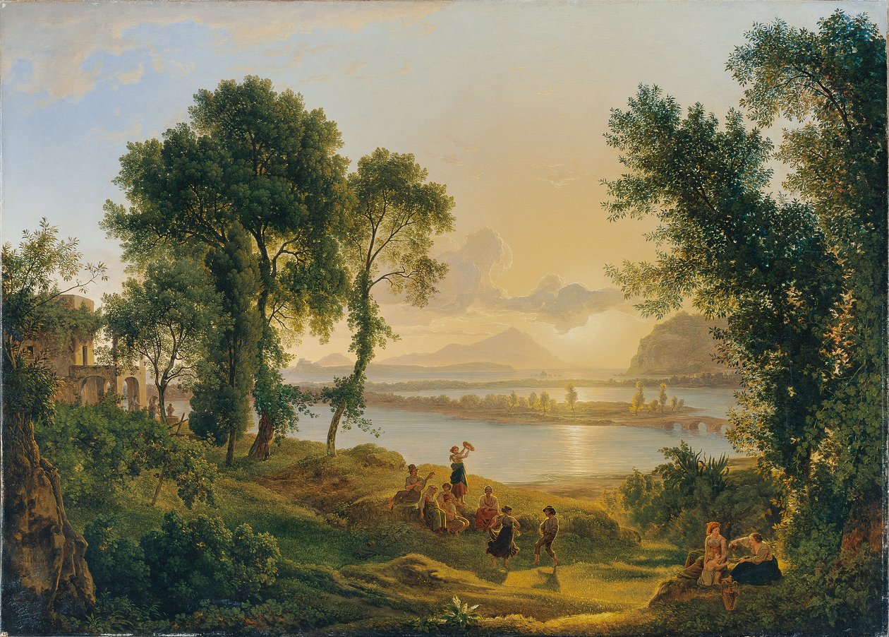 Zachód słońca nad Campi Flegrei w kierunku wysp Procida i Ischia autorstwa Joseph Rebell