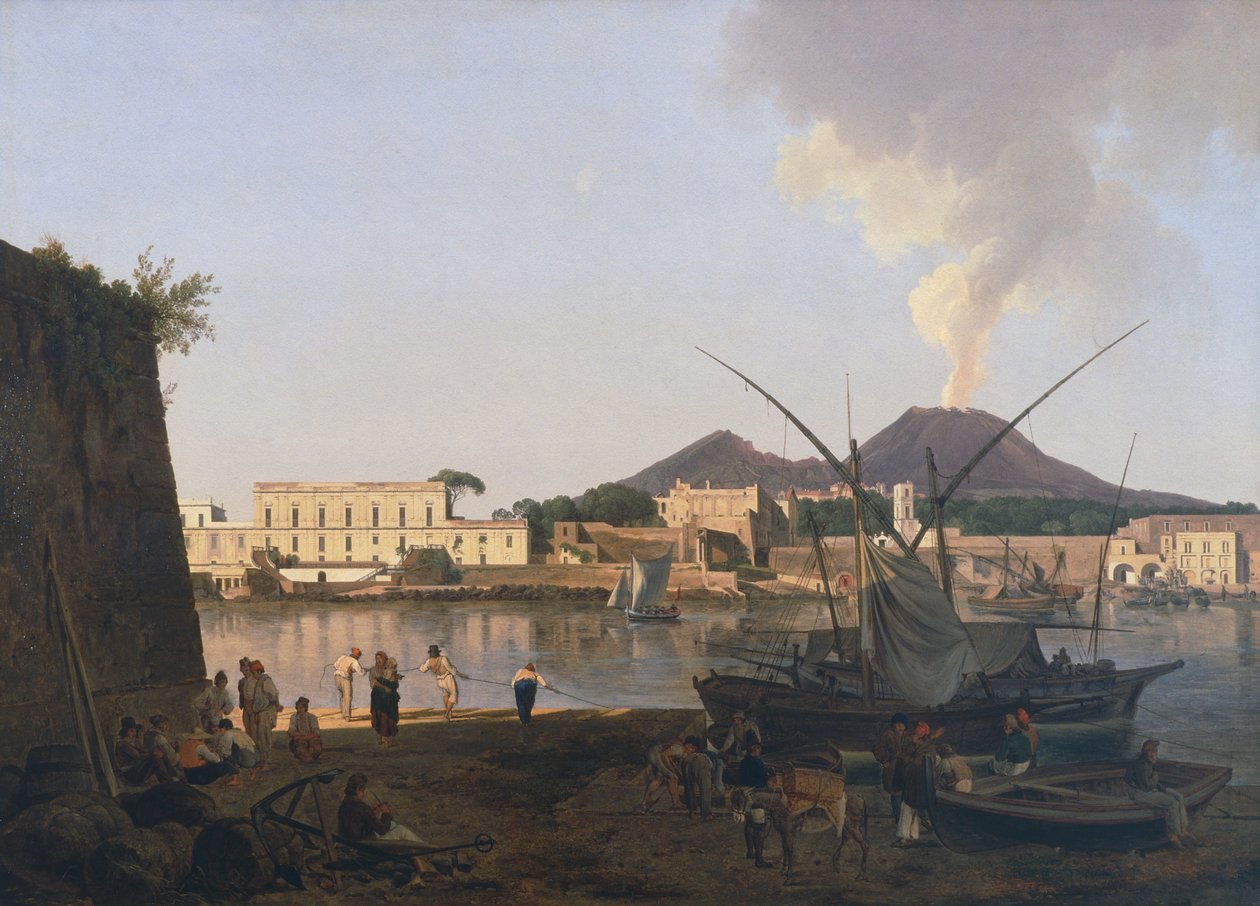 Port Granatello w Portici, niedaleko Neapolu, autor: Josef Rebell (1787-1828), Włochy, XX w. autorstwa Joseph Rebell