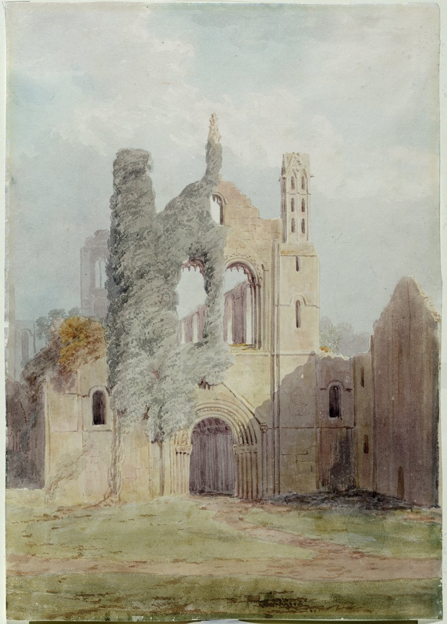 Opactwo Kirkstall z frontu zachodniego (akwarela na papierze) autorstwa Joseph Rhodes