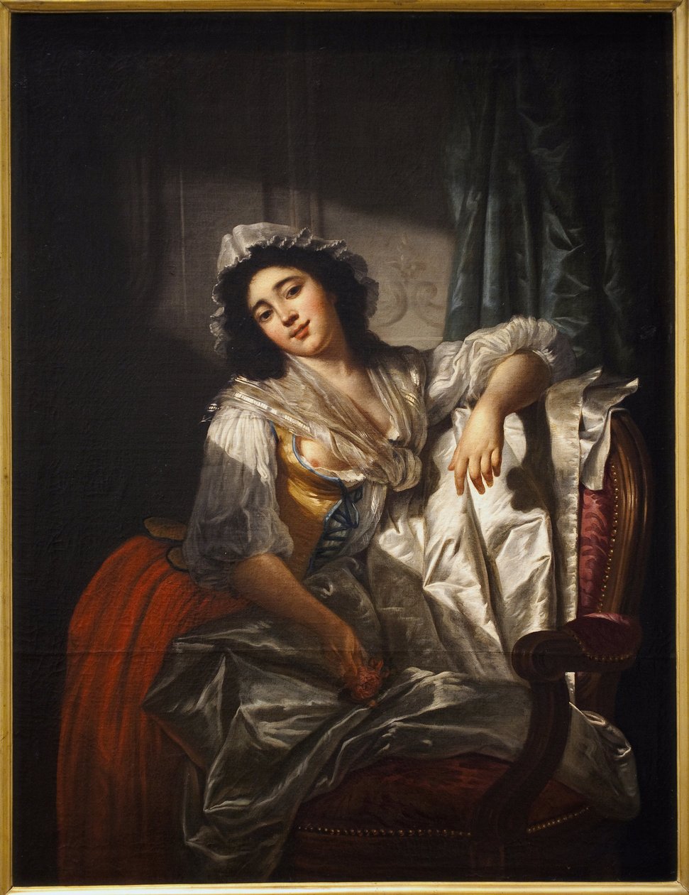 Portret Madame Sermet lub róża i guzik. Obraz Josepha Roquesa (1754-1847), olej na płótnie około 1788 r. Sztuka francuska autorstwa Joseph Roques