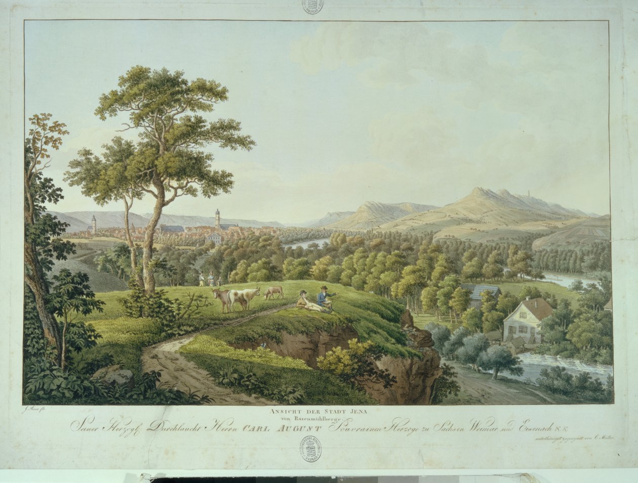 Widok Jeny z Rasenhuehlberg, ok.1810 (akwaforta) autorstwa Joseph Roux