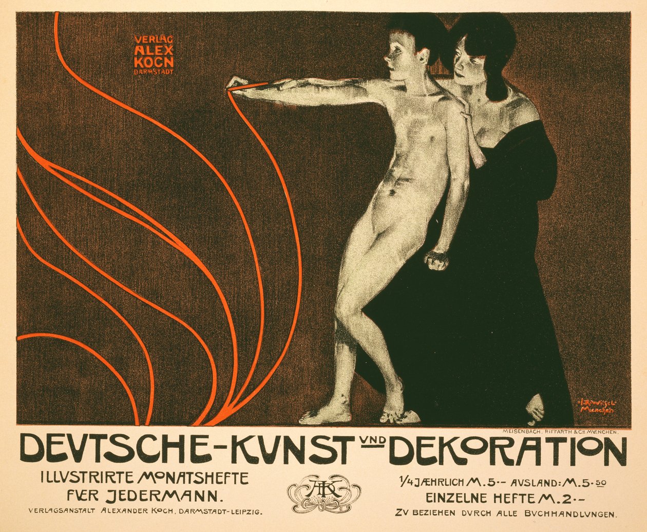 Reprodukcja plakatu reklamującego Deutsche Kunst und Dekoration, miesięcznik ilustrowany przegląd dla wszystkich, 1898 autorstwa Joseph Rudolf Witzel