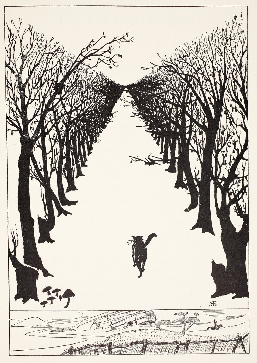 The Cat that Walked by Himself, ilustracja z "Just So Stories for Little Children" Rudyard Kipling, pub. London, 1951 autorstwa Joseph Rudyard Kipling