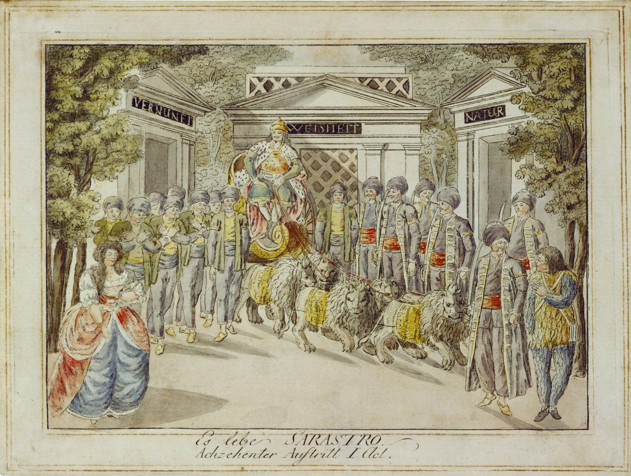 Sarastro przybywa na swoim rydwanie ... (rycina) autorstwa Joseph Schaffer