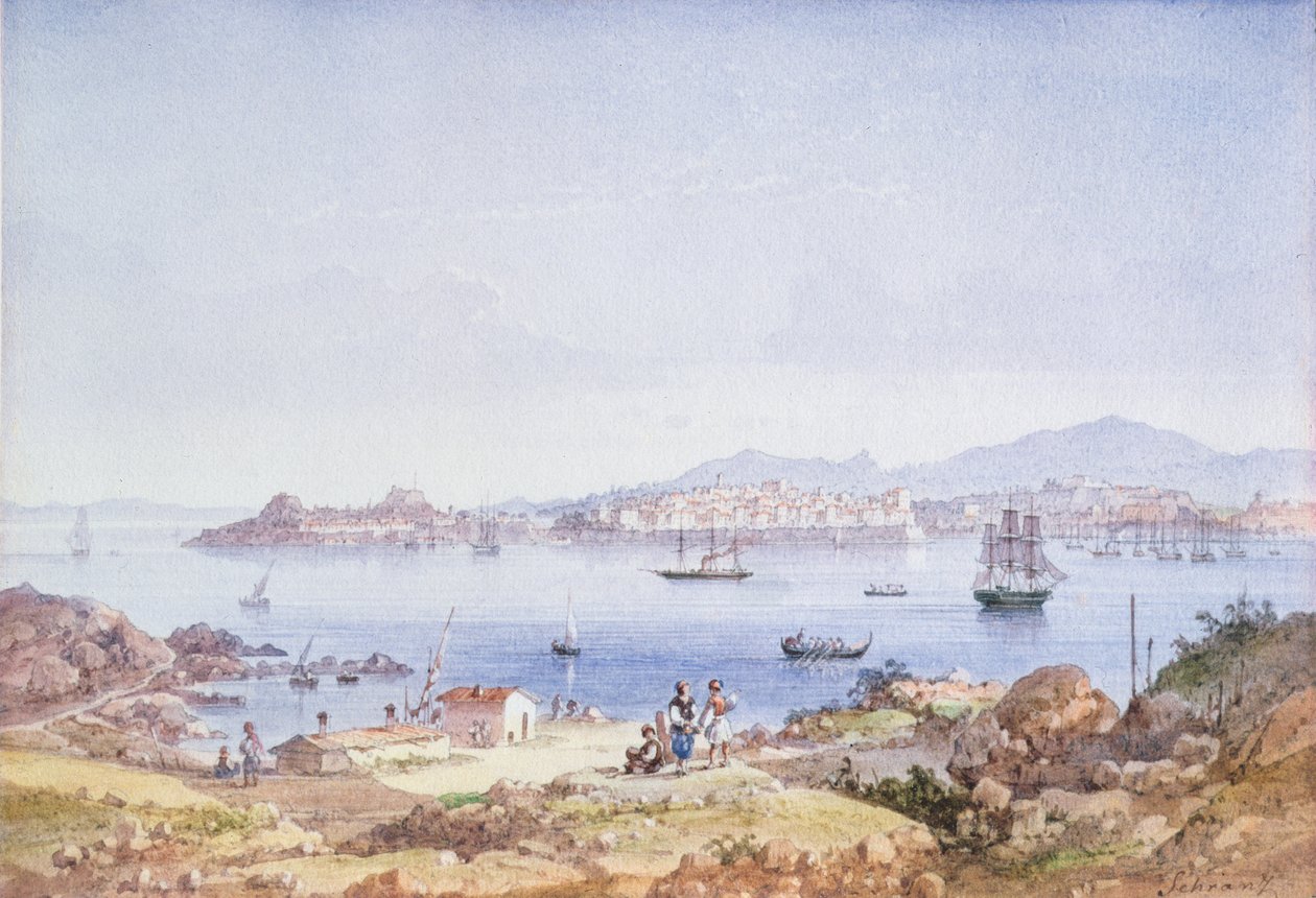 Korfu z wyspy Vidho, 1789 (wc) autorstwa Joseph Schranz