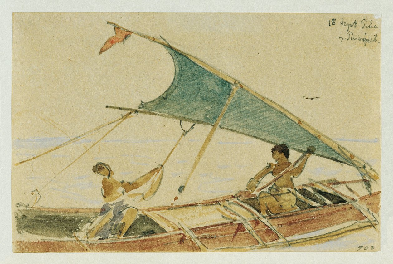 Boot vor der Insel Puinipet (Ponape), Wyspy Karoliny autorstwa Joseph Selleny