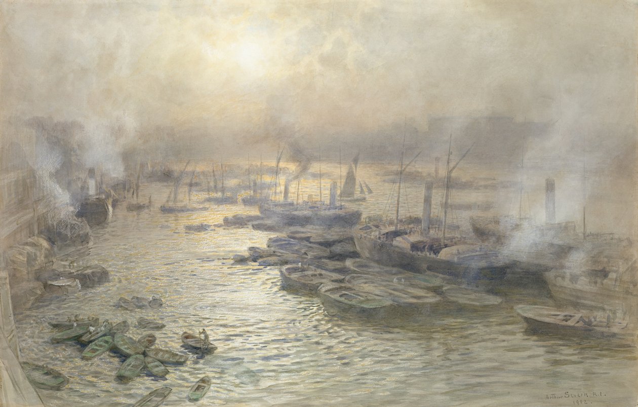 Zimowy zachód słońca, Westminster, 1902 (wc na papierze) autorstwa Joseph Severn