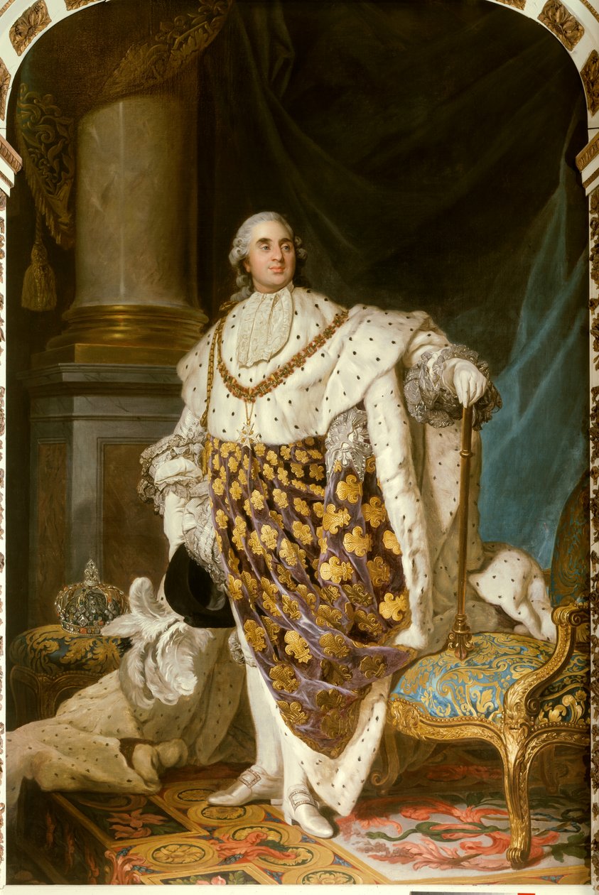 Portret u stóp króla Francji Ludwika XVI w stroju sakralnym (1754-1793) Posiada naszyjnik Zakonu Ducha Świętego (Ducha Świętego) - Obraz z Atelier Josepha Siffreda Duplessisa (1725-1802) (Józef- Siffrede, Joseph-Siffrede, Joseph Si autorstwa Joseph Siffred Duplessis