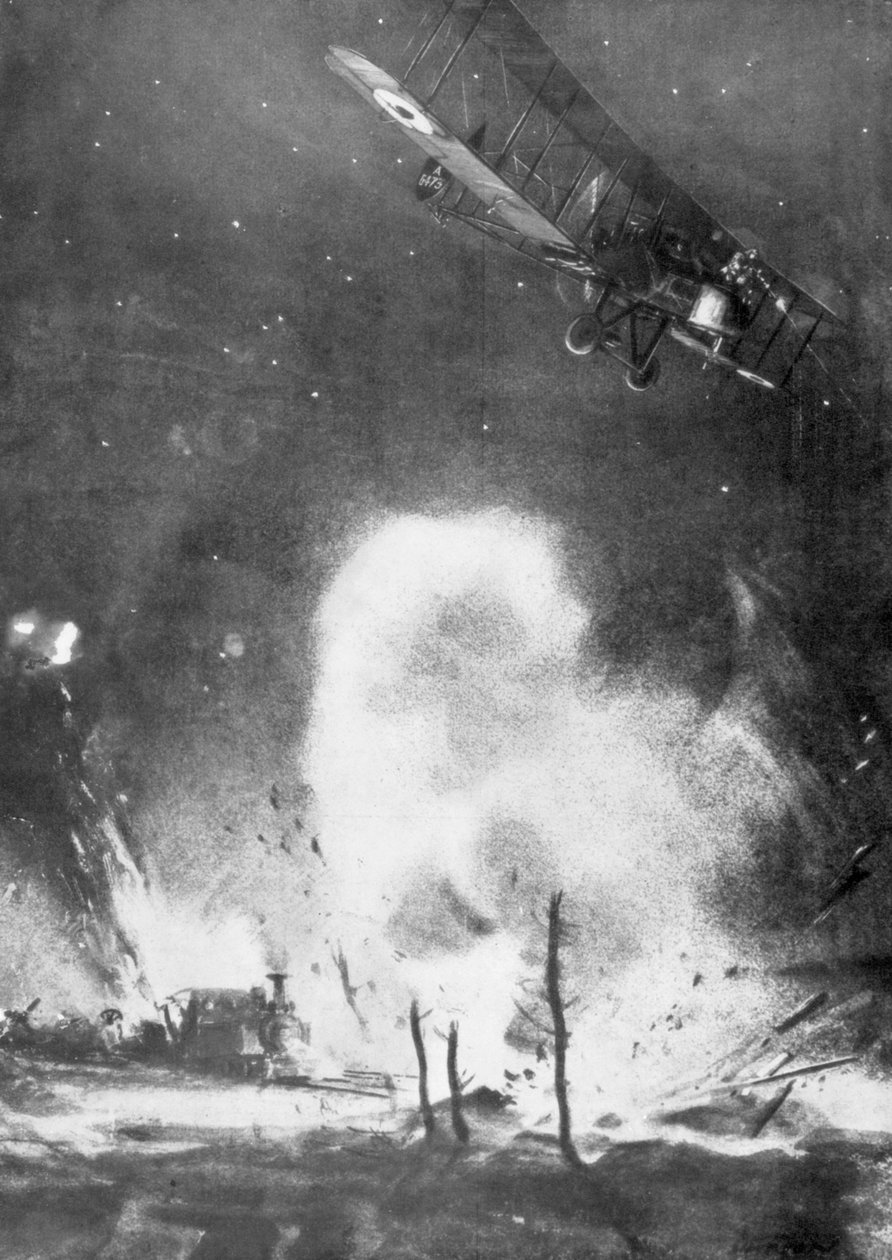 Brytyjskie bombardowanie z powietrza nad liniami niemieckimi, I wojna światowa, 1914-1918 1926 autorstwa Joseph Simpson
