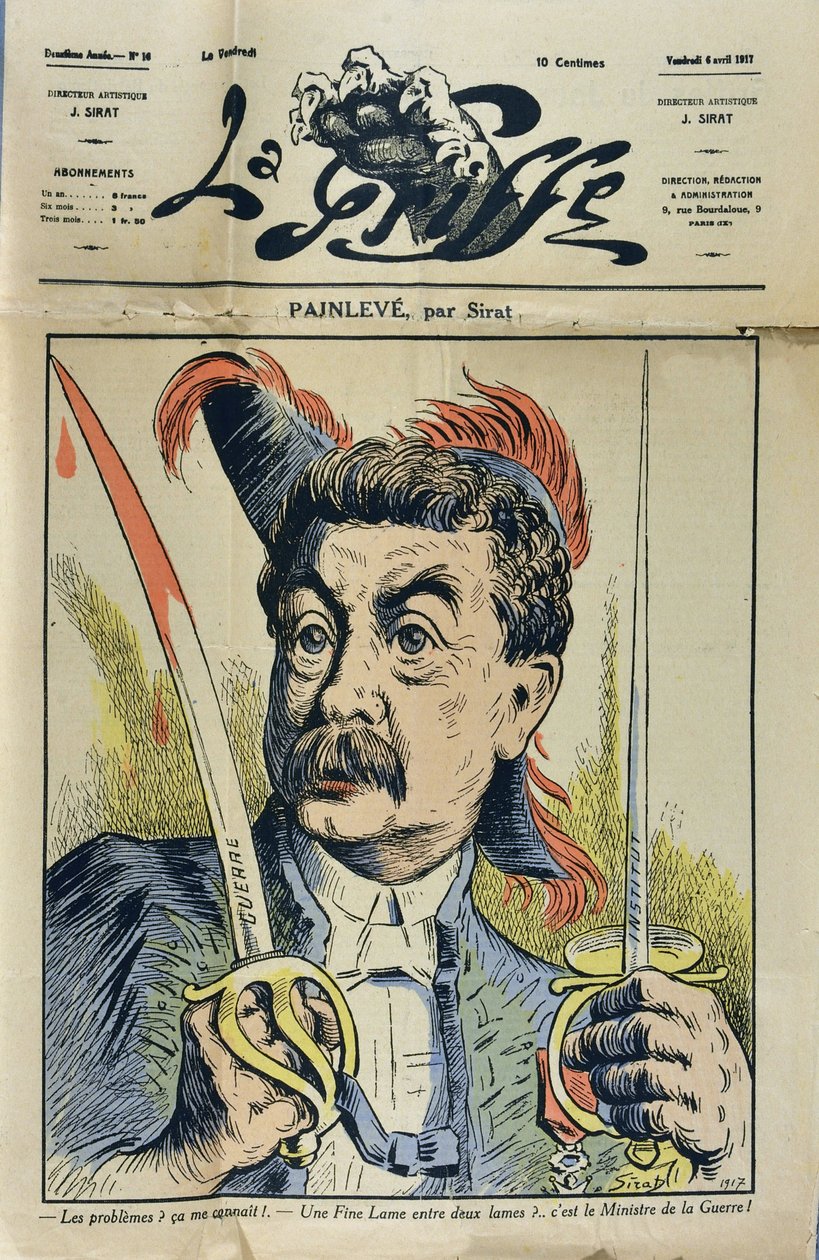 Portret francuskiego matematyka i polityka Paula Painleve (1863-1933) karykatura autorstwa Sirata dan „La Griffe” z 1917 r. autorstwa Joseph Sirat