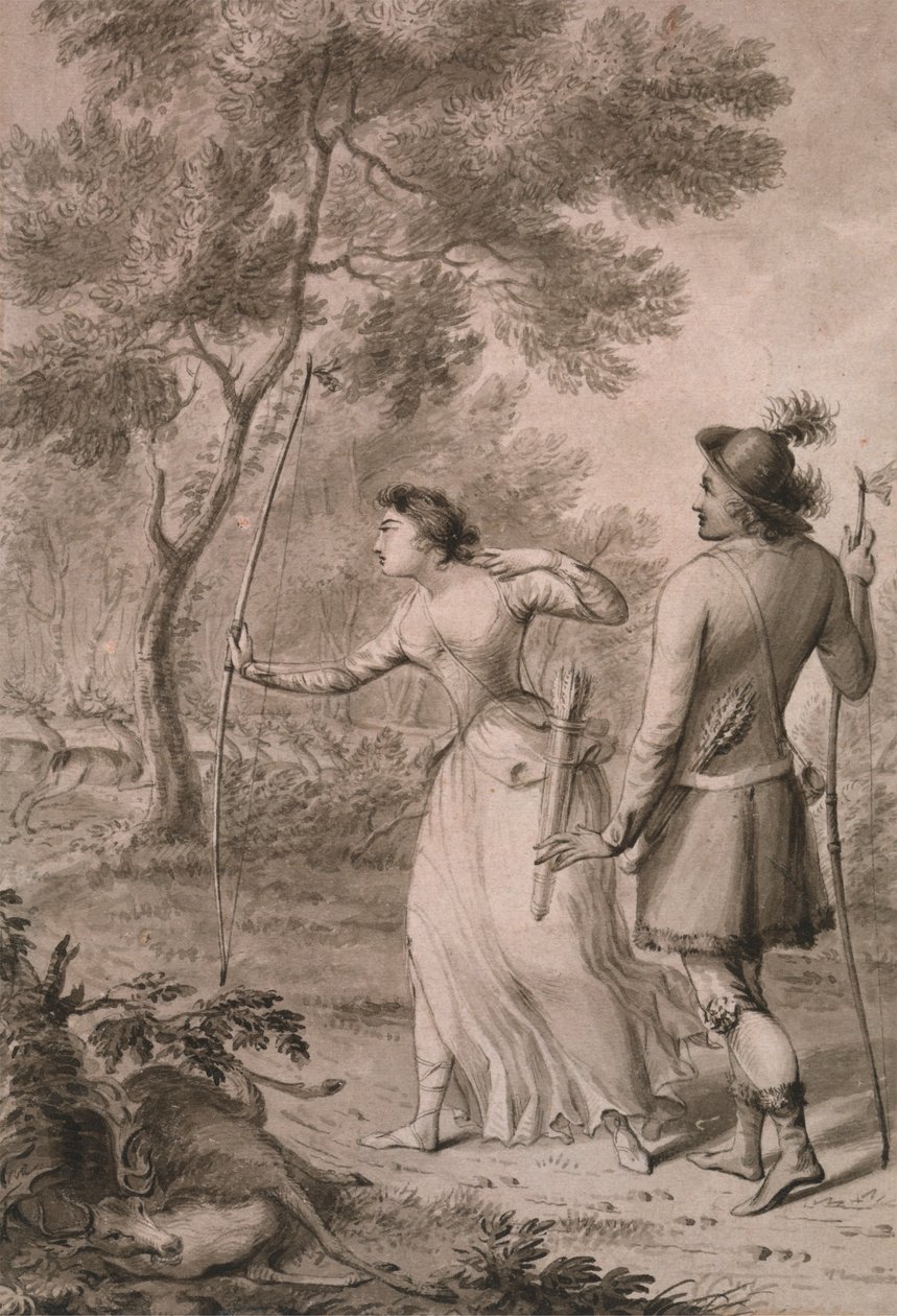 Robin Hood i Clarinda polują na jelenie autorstwa Joseph Slater