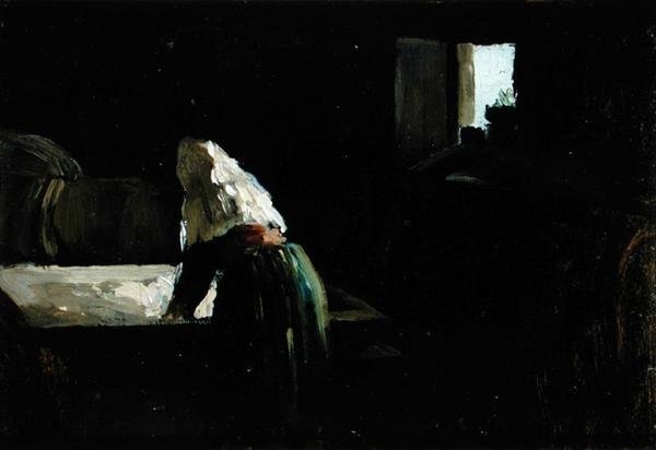 Kobieta myjąca (olej na panelu) autorstwa Joseph Stella