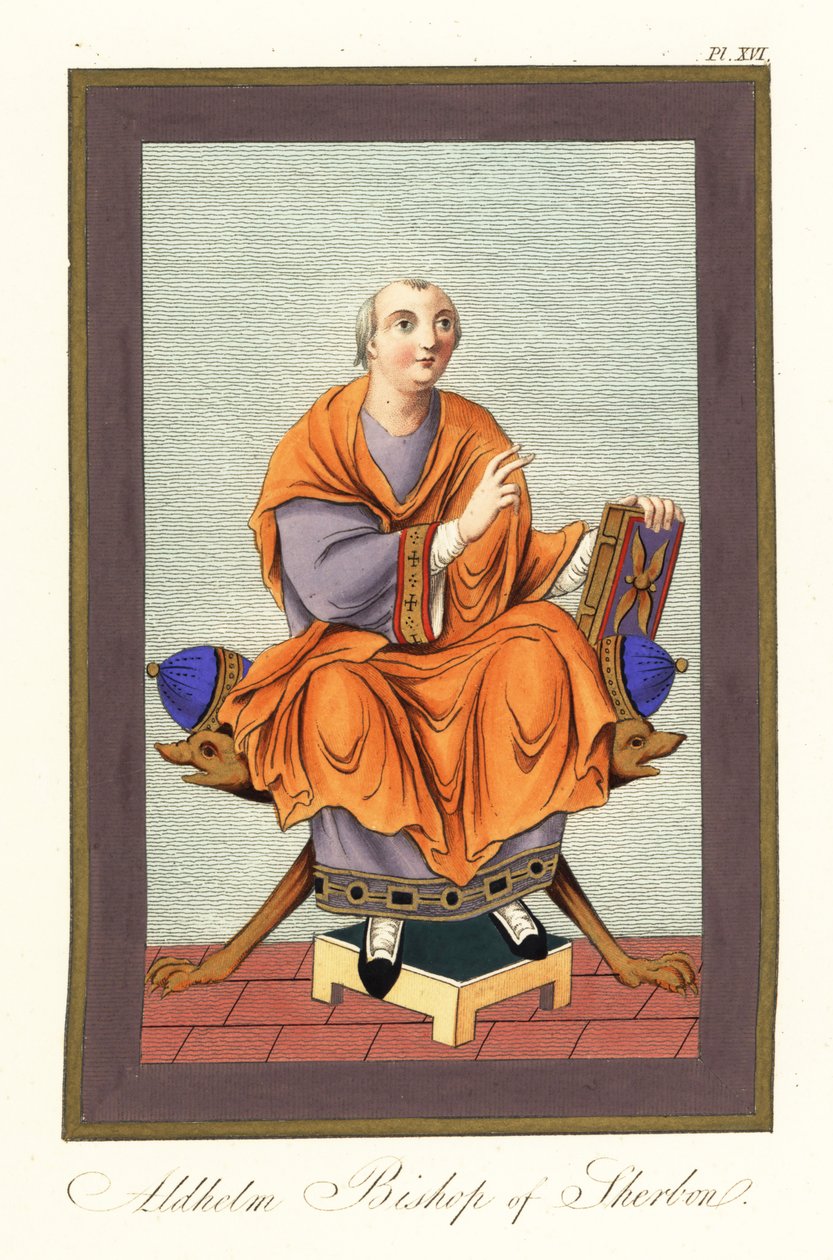 Aldhelm, biskup Sherborn c639-709 ,1851 (grawerowanie) autorstwa Joseph Strutt