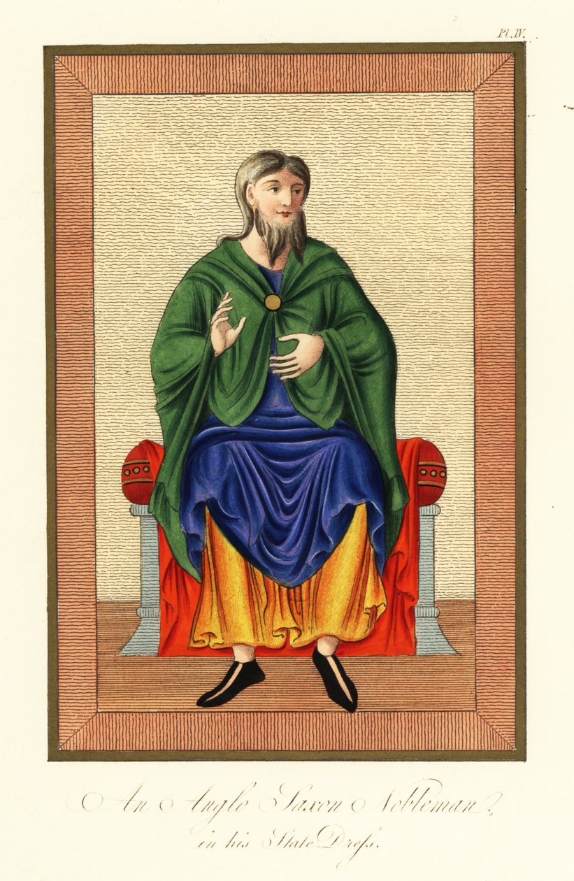 Szlachcic anglosaski w stroju państwowym, VIII w., 1845 r. (rycina) autorstwa Joseph Strutt