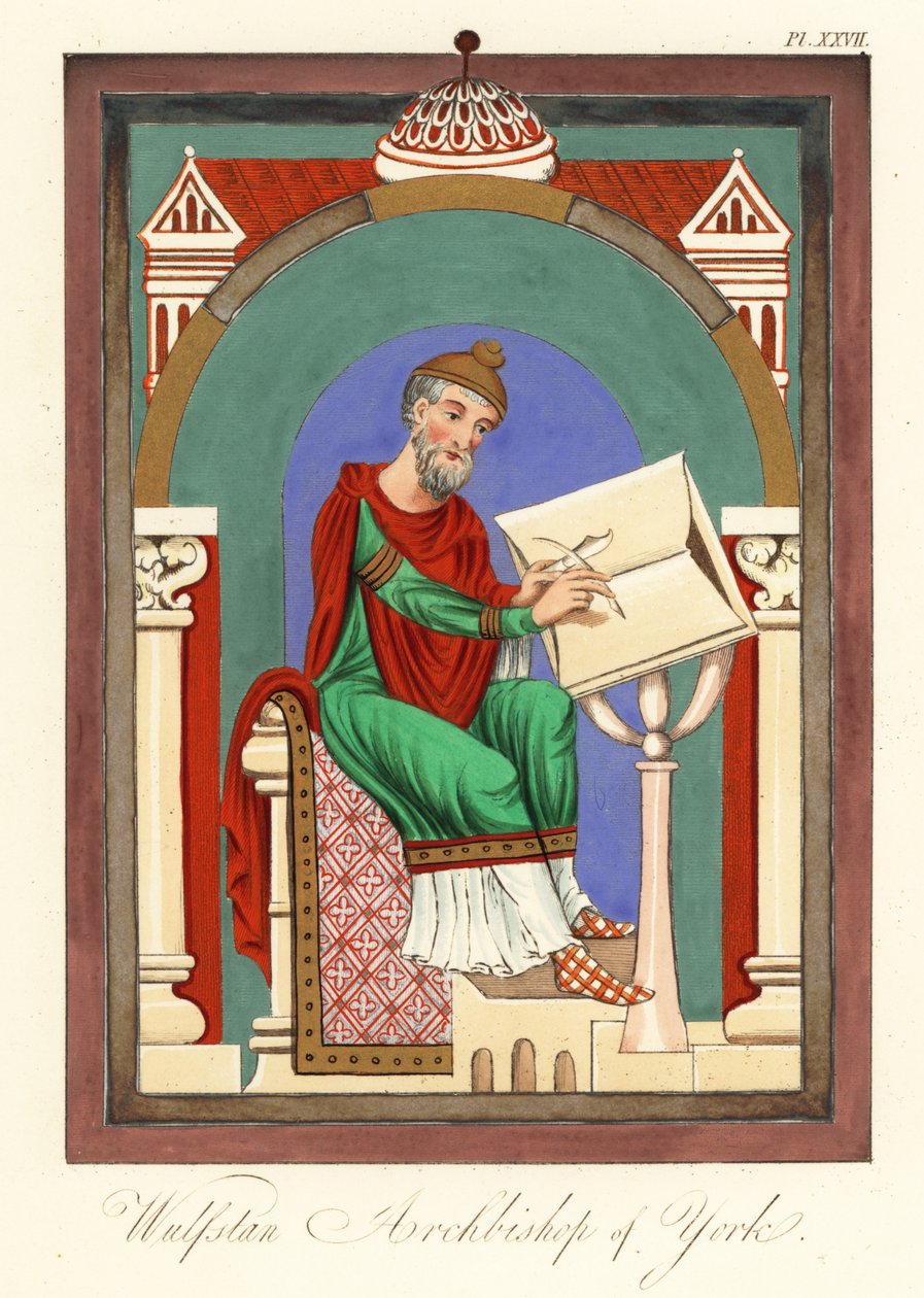 Wulstan II (lub Wulfstan), arcybiskup Yorku ,1859 (grawerowanie) autorstwa Joseph Strutt