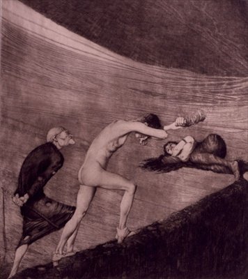 Inhibitions (Hemmungen) płyta VI z części 1 „Niebezpiecznej ścieżki do gwiazd” z serii „Per Aspera ad Astra” (akwaforta) autorstwa Joseph Uhl