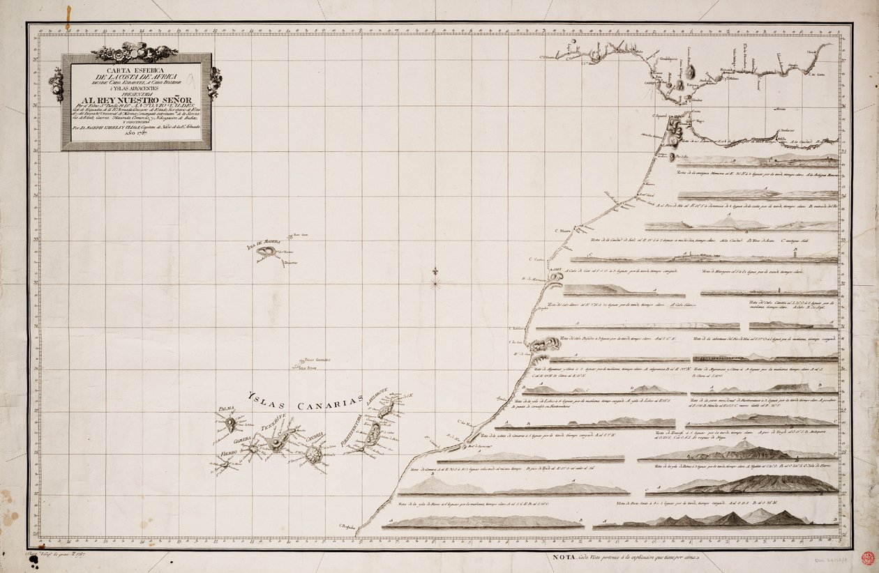Mapa zachodniego wybrzeża Afryki i Wysp Kanaryjskich autorstwa Joseph Varelay Ulloa
