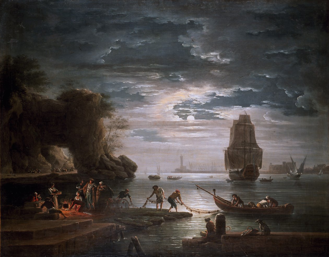Scena przybrzeżna (Noc) autorstwa Claude Joseph Vernet