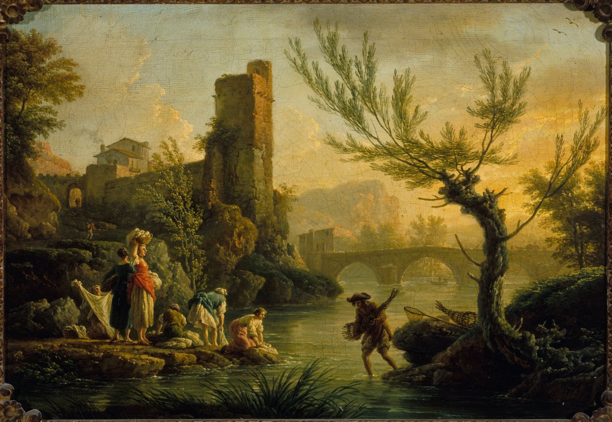 Pejzaż z praczkami, 1763 (olej na płótnie) autorstwa Joseph Vernet