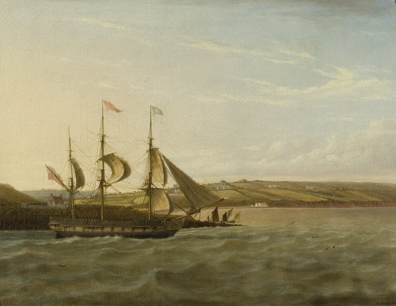 Statek przechodzący Portishead, ok. 1832 (olej na płótnie) autorstwa Joseph Walter