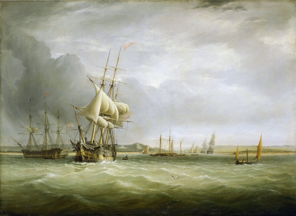 Żegluga w Kanale Bristolskim (Anglia), u ujścia rzeki Avon. Olej na płótnie autorstwa Joseph Walter