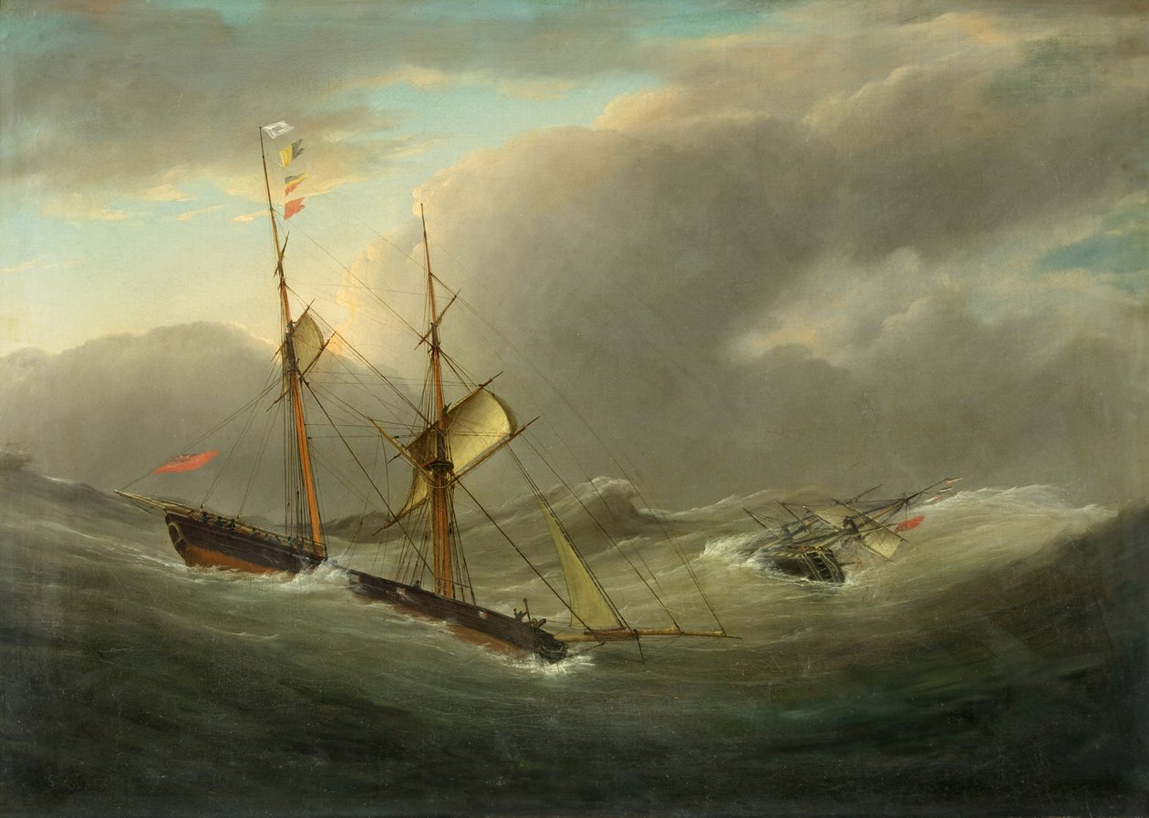 Brygantyna Tom Cod ratująca załogę „La Plata”, ok. 1840 (olej na płótnie) autorstwa Joseph Walter