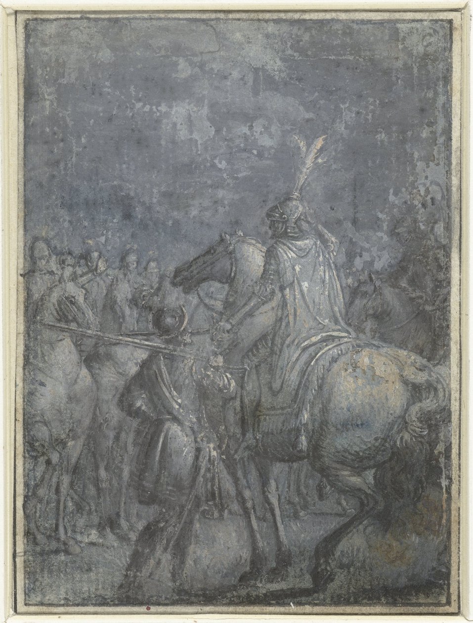 Dowódca armii na koniu z innymi jeźdźcami Grupa podobnych ilustracji z rycerzami i jeźdźcami (tytuł serii) autorstwa Joseph Werner