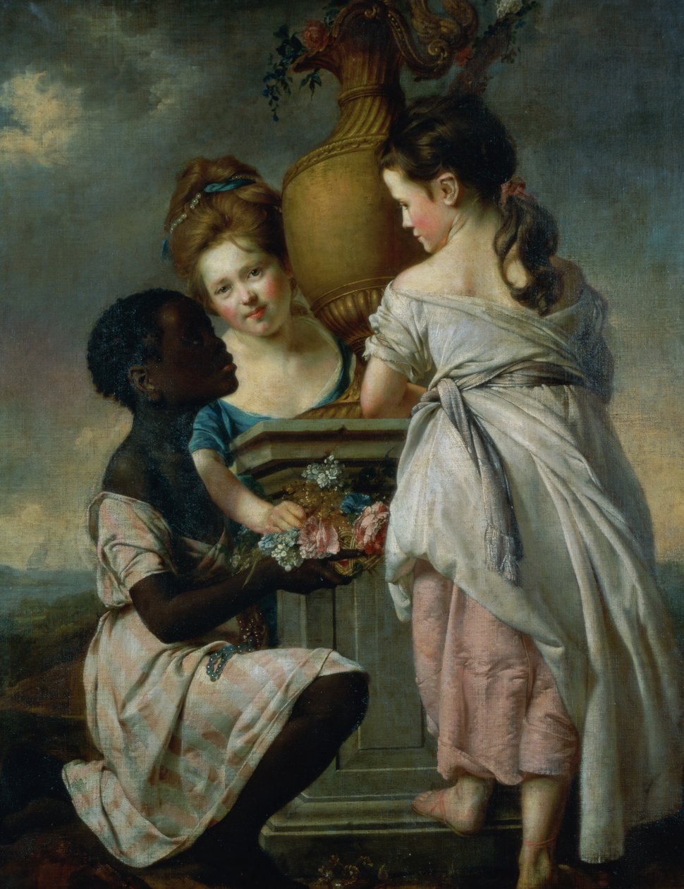 Rozmowa między dziewczynami, czyli dwie dziewczyny z ich czarną służącą, 1770 autorstwa Joseph Wright of Derby