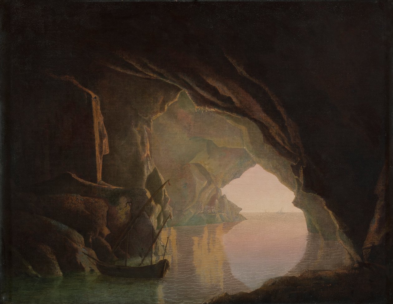 Grota w zatoce Salerno, zachód słońca autorstwa Joseph Wright of Derby