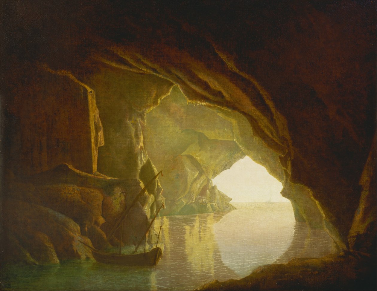 Grota w Zatoce Salerno, zachód słońca autorstwa Joseph Wright of Derby