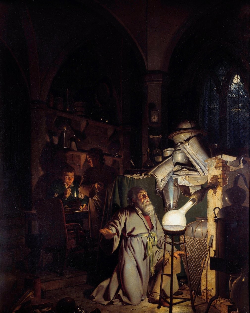 Alchemik kuszący odkrycie kamienia filozoficznego Obraz Josepha Wrighta z Derby (1734-1797) XVIII-wieczne Słońce. 1,27 X 1,01 m Derby, Muzeum Derby autorstwa Joseph Wright of Derby