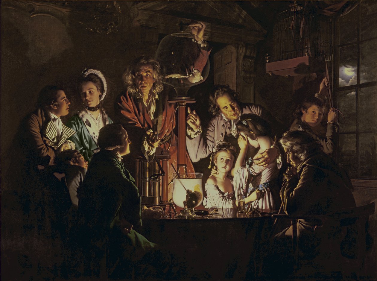 Eksperyment na ptaku w pompie powietrza autorstwa Joseph Wright of Derby