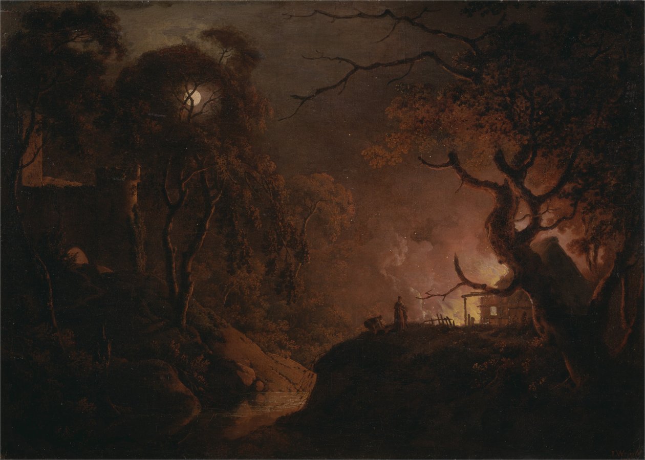 Domek płonie w nocy autorstwa Joseph Wright of Derby