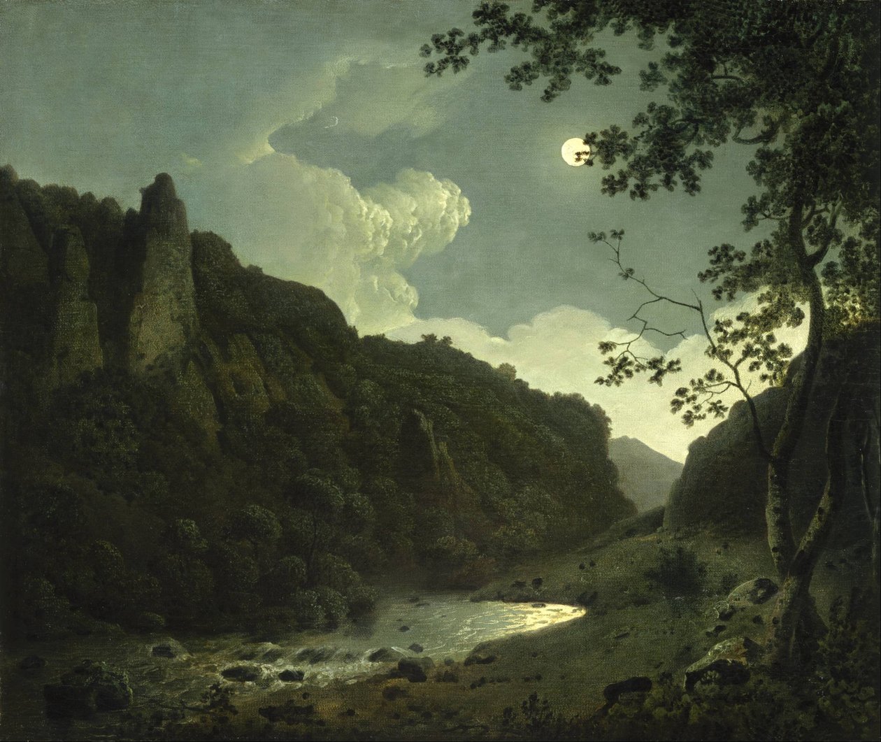 Dovedale w świetle księżyca autorstwa Joseph Wright of Derby