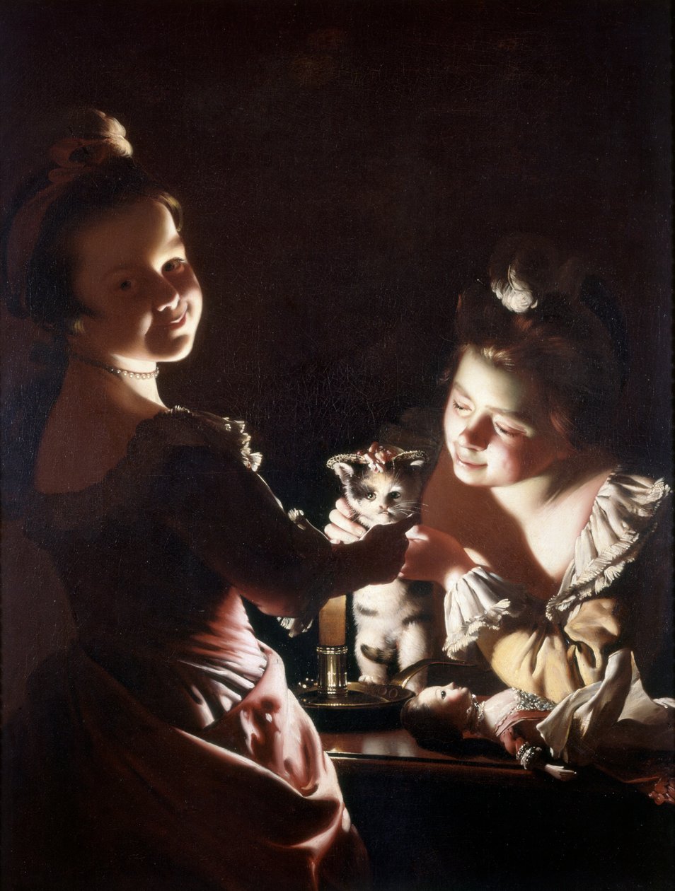 Ubieranie kotka, ok. 1768-70 (olej na płótnie) autorstwa Joseph Wright of Derby