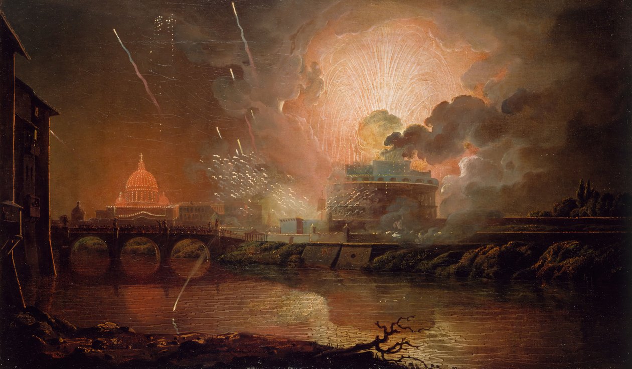 Pokaz sztucznych ogni w Castel Sant Angelo, 1774-1778. autorstwa Joseph Wright of Derby
